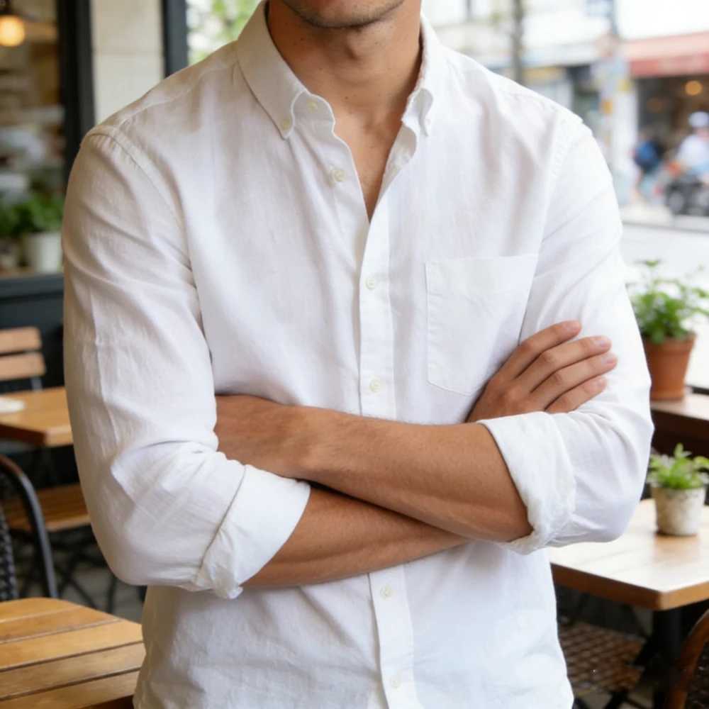 2026 Mens New Linen Long Sleeve Shirt Solid Color 3D Printed White Shirt Hawaiian Fishing Long Sleeve Soft Mens Fast Shipping M260305