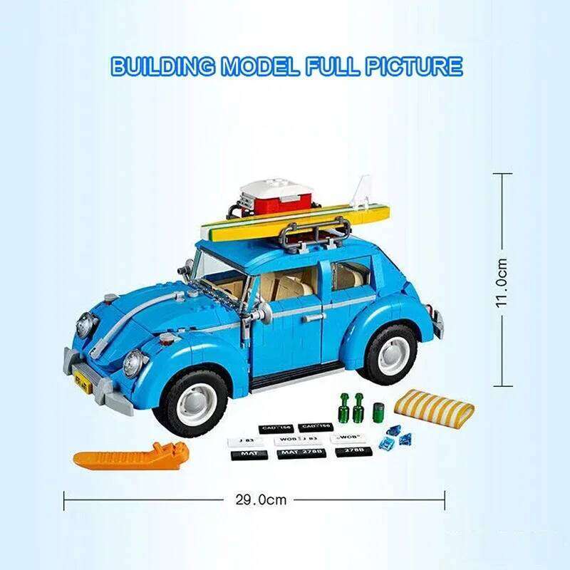 1167PCS Technical Creative Retro Blue Beetle Car Building Blocks Assemble Bricks Camper Vehicle Toy Gift For Children Kids Z260305