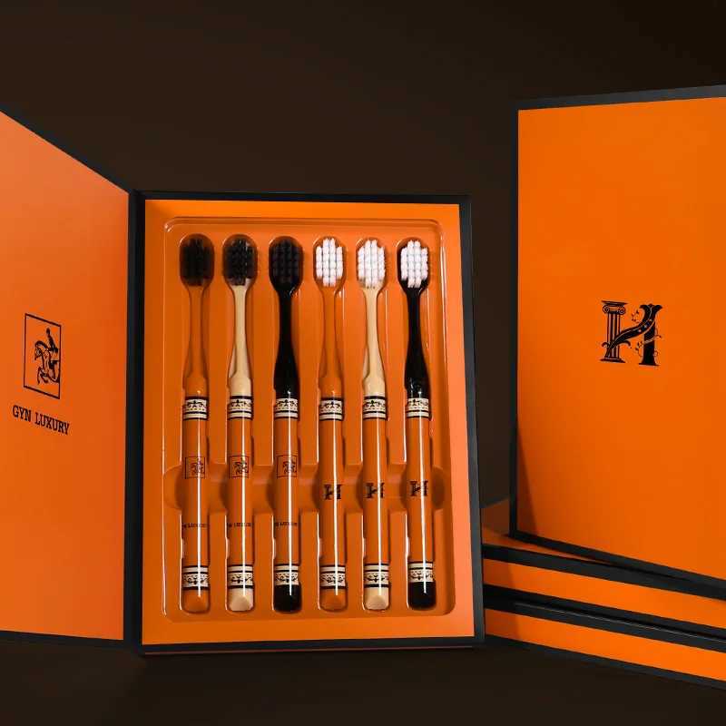 This pack of 6 high-end orange small-head toothbrushes for adults is designed for efficient and comfortable household use.T260306