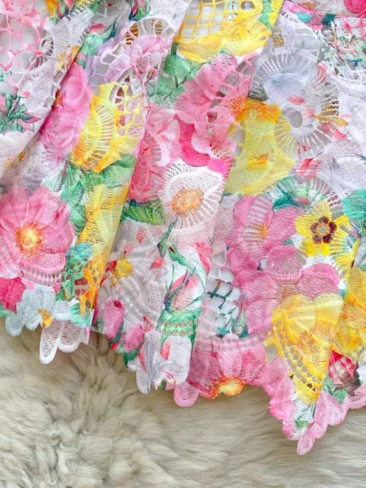 France Elegant Vintage Evening Dress Women Lace Button Sashes Print Party Dress Female Casual Chic Festival Clothing New X260306