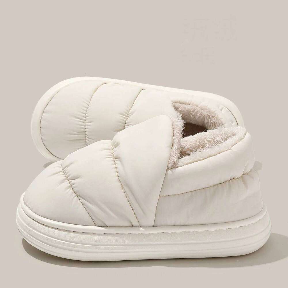 Litfun Winter Down Fabric Slippers Platform EVA Foam Home Slides Indoor Boots Plush Lining Outdoor Women's Cotton Shoes