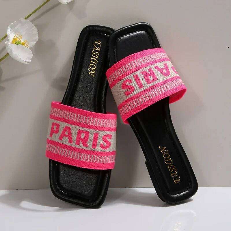 Fashionable Classic Simplicity Sandals Slides New Cloth Cover Letter Outdoor Casual Flat Bottom Slippers Women