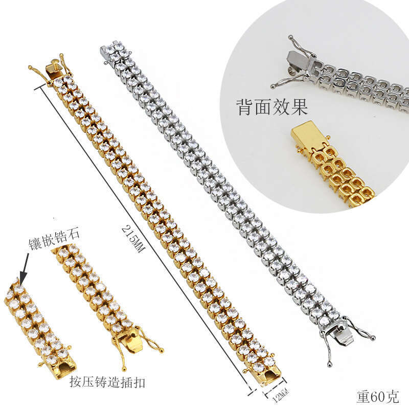 Cross-border premium 316 stainless stone-embellished double-row full-diamond men's bracelet, ins-style titanium steel Cuban chain
