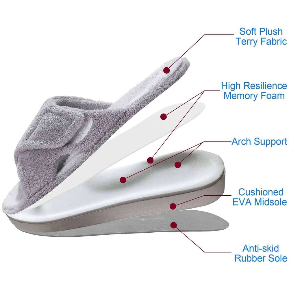 Litfun Four Seasons Cotton For Women Casual Flat Slippers With Adjustable Straps Female Breathable Soft Cozy Home Shoes