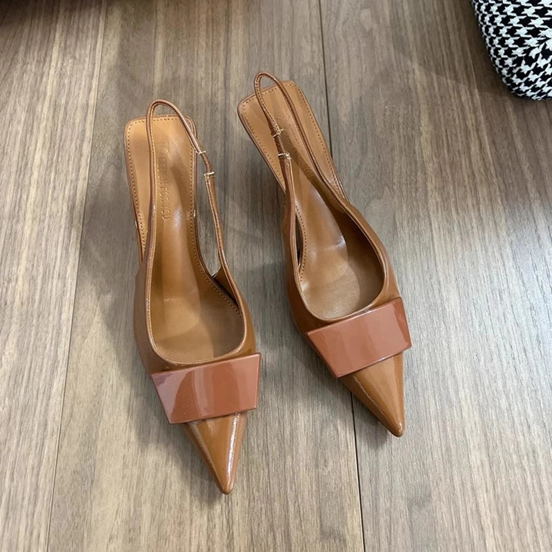 SUOJIALUN Spring Women Sandal Fashion Buckle Ladies Elegant Dress Slingback Shoes Thin High Heel Pointed Toe Pump 260303