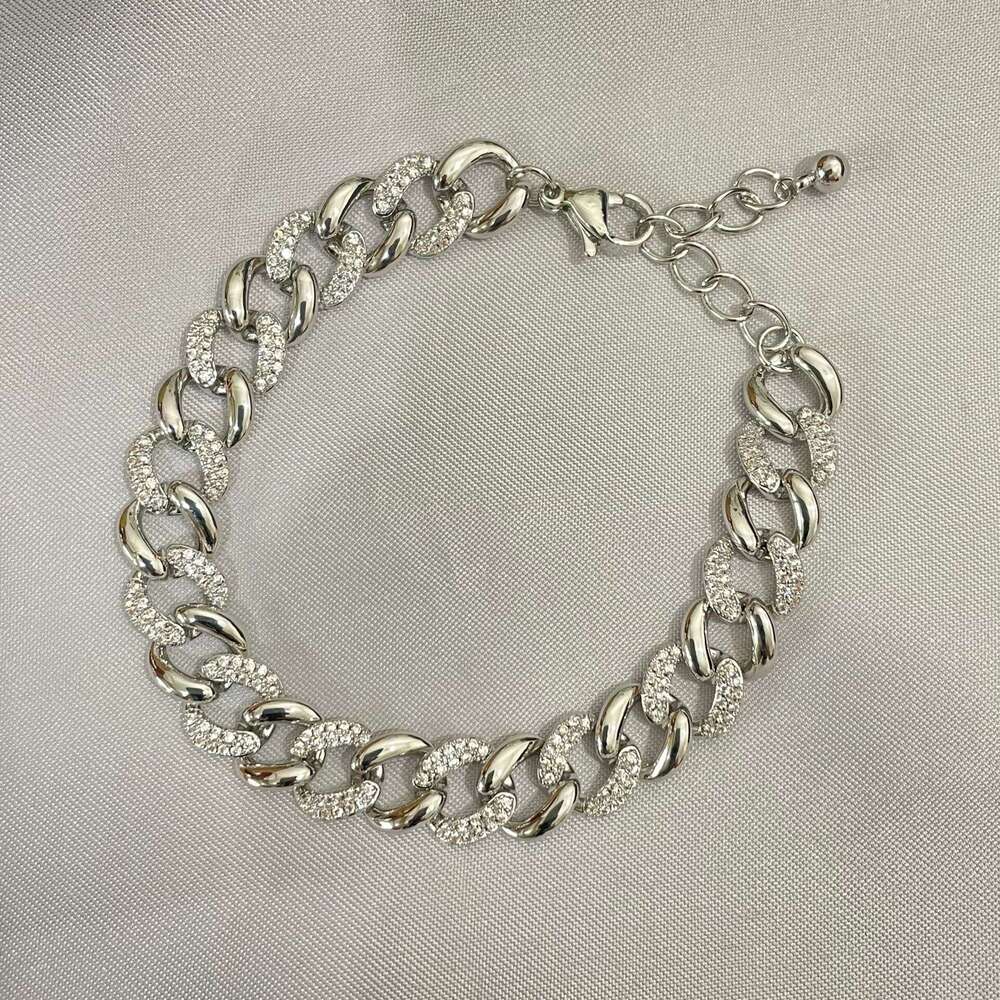 Cross-Border Cuban Chain Hip-Hop European and American Brass Gold-Plated Full Diamond Luxury Bracelet Simple Hong Kong Street Style Jewelry