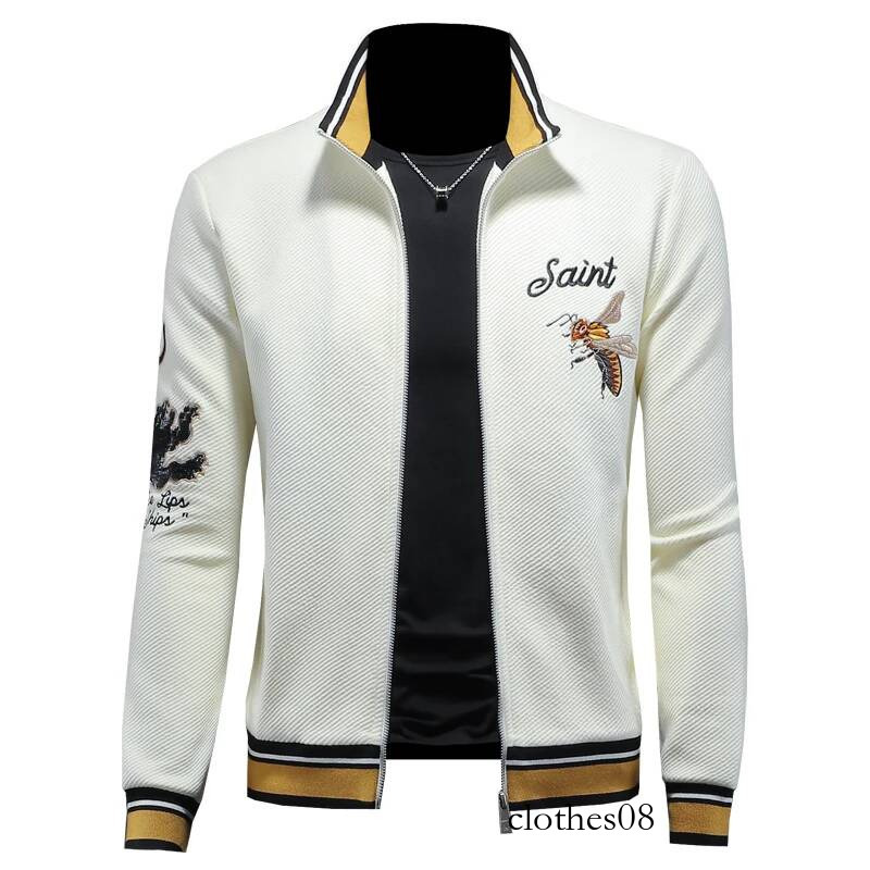 Casual Long Sve Men's Sweatirt Spring Autumn Sle Embroidered Striped Zipper Cardigan Faionable Personali Outerwear