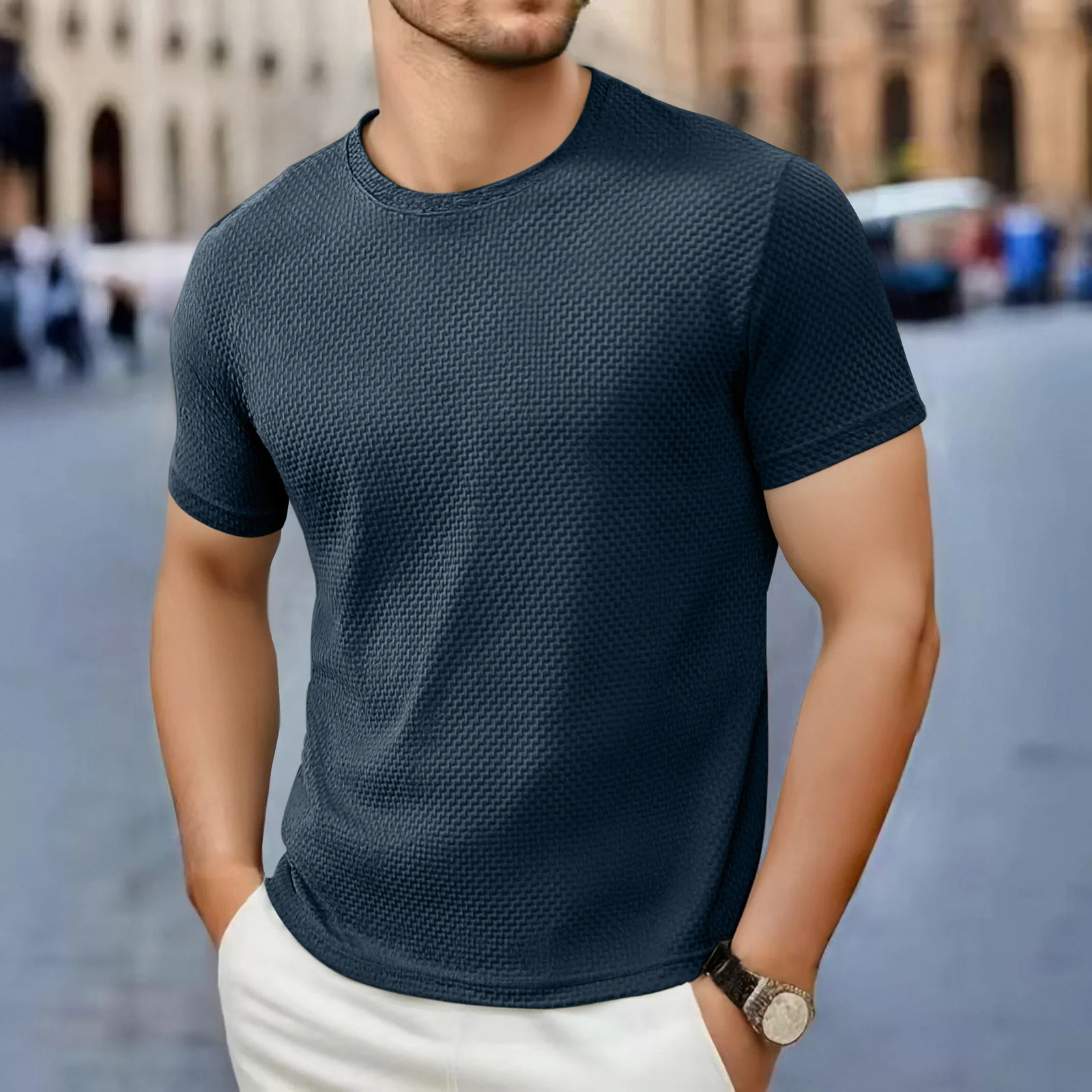 Mens Casual Short Sleeve Tshirt Bone Flower Solid Color Oneck Fashion Breathable Comfortable Summer Versatile Top 260302