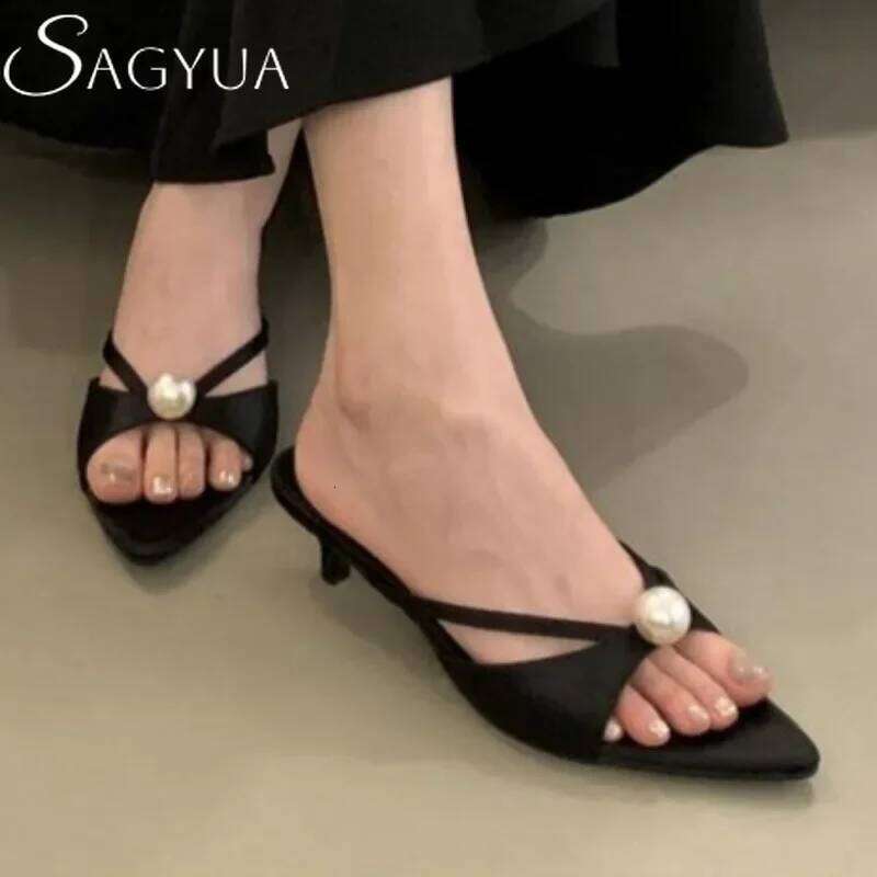 High Heels Slippers Women Bead Pointed Sandals Shoes Summer 2025 Trend Sexy Open Toe Woman Brand Designer Sandalias Pumps