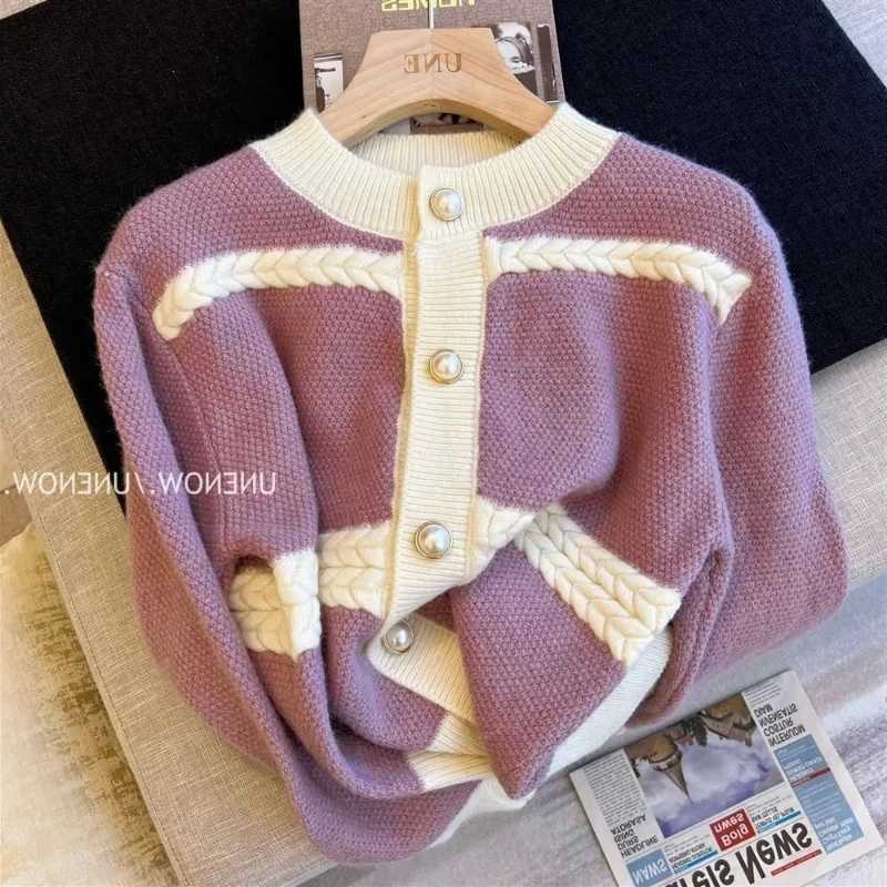 First Tier Big Foreign Trade Export Label Cutting Cabinet Removal Xiaoxiangfeng Socialite Gentle Sticky Knitted Cardigan Sweater M260306