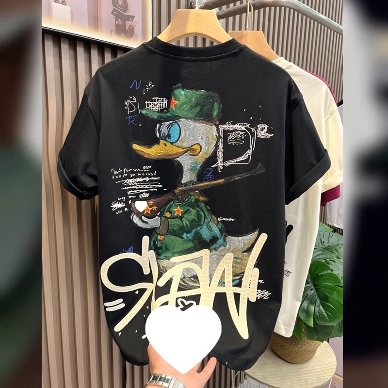 New style Men's cartoon printed short-sleeve T-shirt summer fashion trend versatile casual American trendy brand crew neck base shirt
