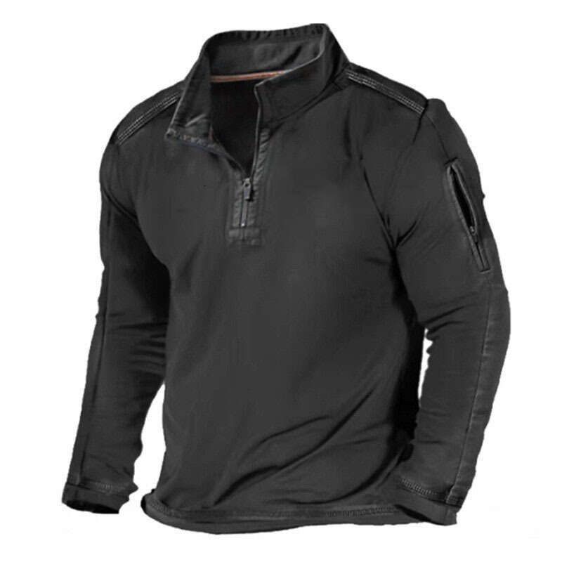 2026 Spring Autumn European and American Men's Clothing Export Independent Station T-Shirt Outdoor Zipper Pocket Long Sleeve Sweatshirt