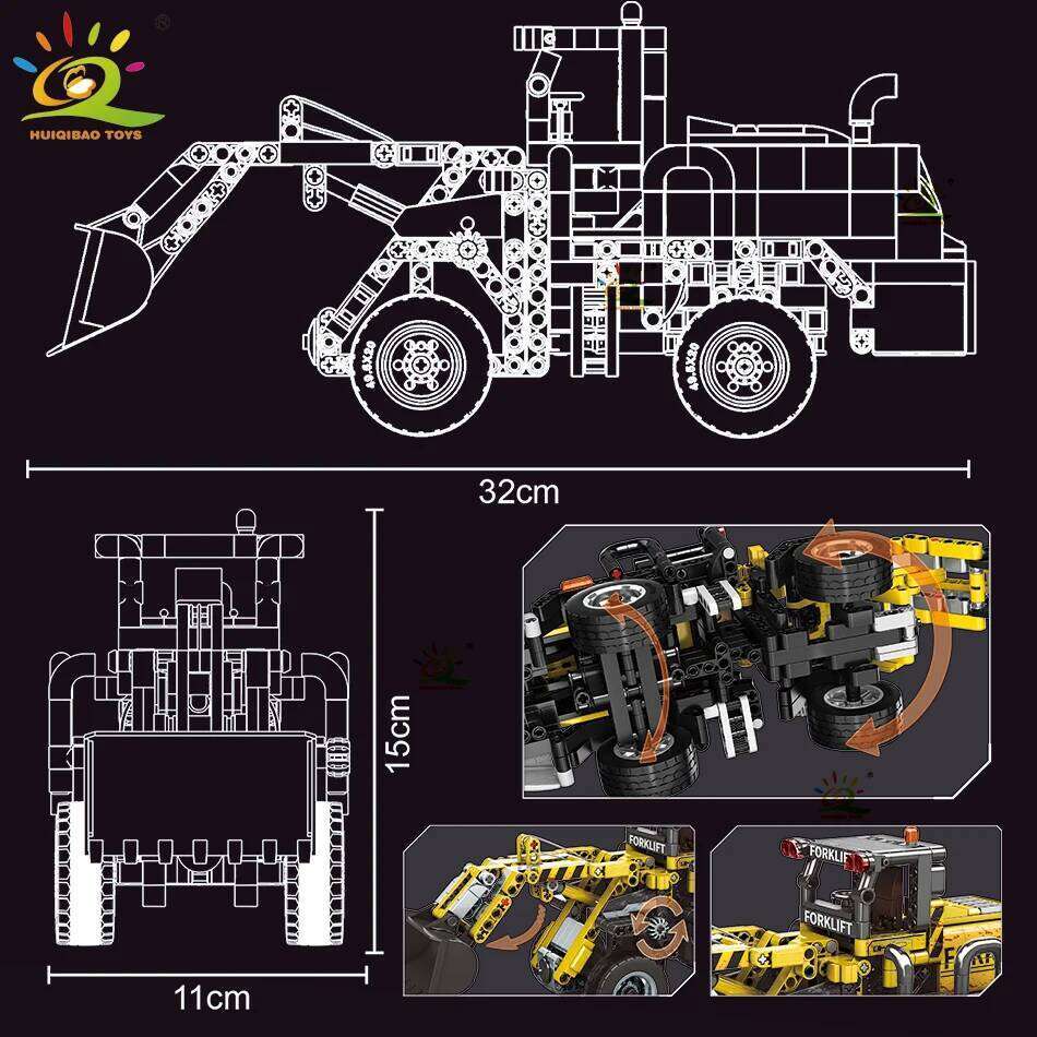 HUIQIBAO Moc Engineering Truck model Building Block Excavator Crane Car City Construction Tech Brick Set For Children Kids Gift Z260305