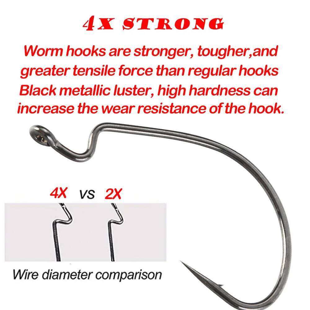 JOHNCOO 10pcs 4X Blood Carbon Steel Wide Crank Offset Fishhook Soft Worm Barbed Hook Carp Fishing Hooks S260305