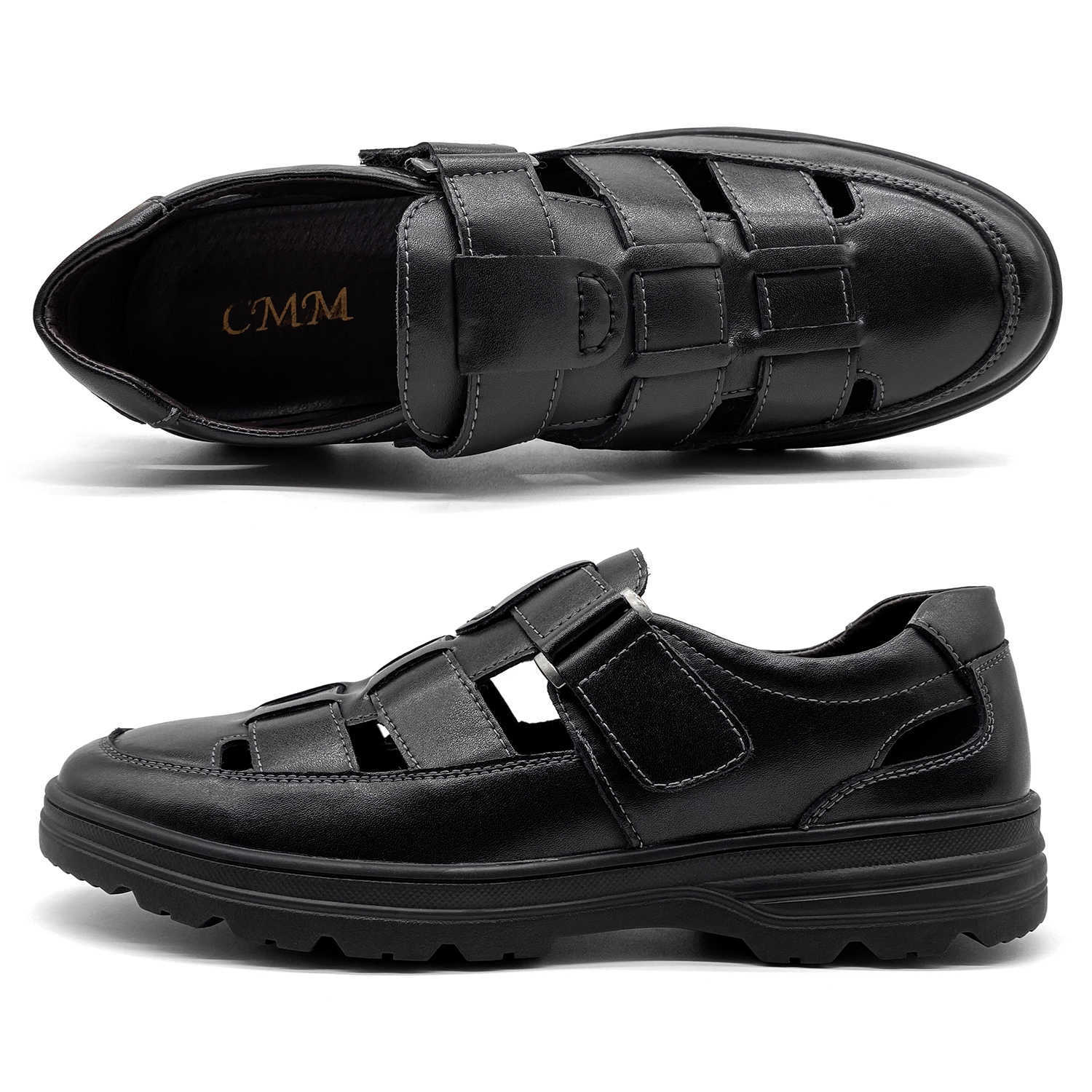 Men's Non-Slip Leather Sandals Closed Toe Breathable Summer Casual Walking Shoes Casual Closed Toe Leather Sandals Outdoor Fisherman Adjustable