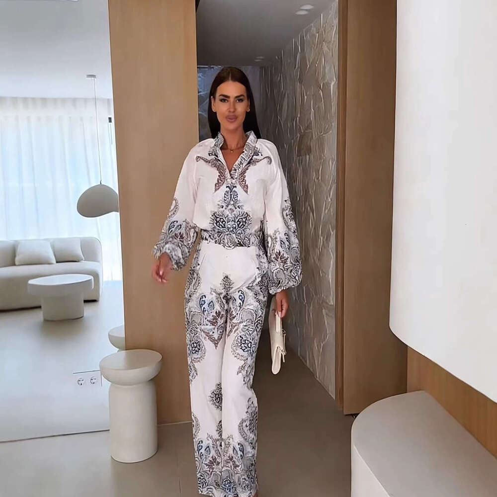 Women's Paisley Print 2 Piece Set Long Sleeve Blouse and Pants Casual Business Workwear Matching Outfit - view 3