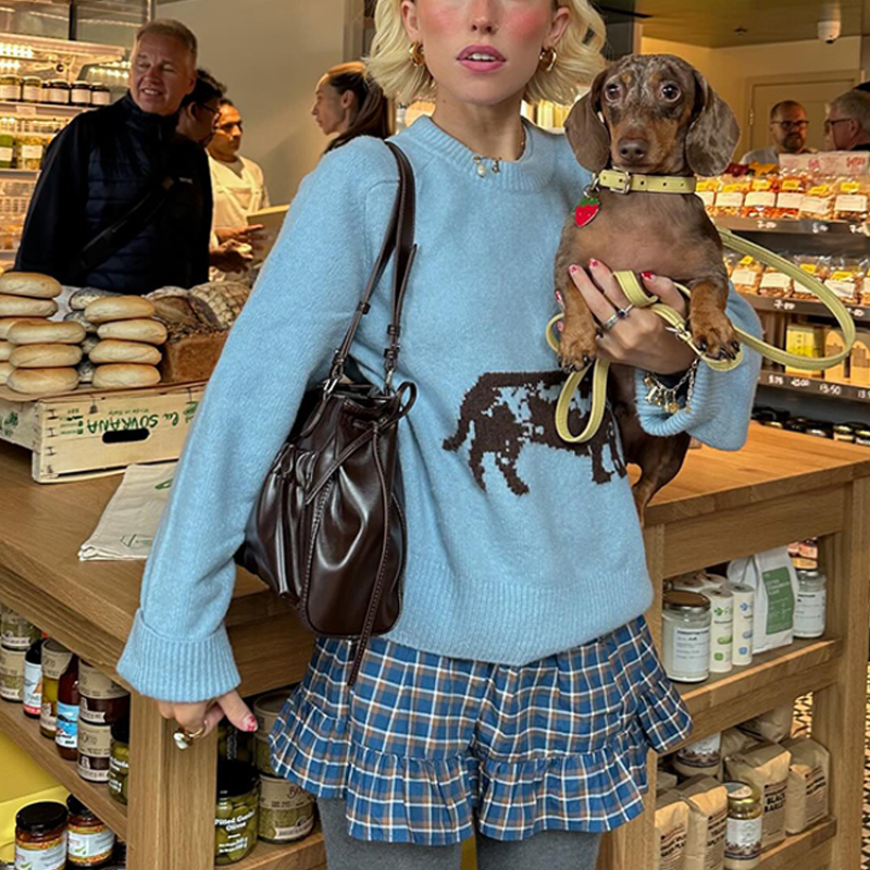 Women's Sweaters Cute Bear Pattern Sweatshirts High Collar Warm Polar Fleece Sweater Soft Blouses Tops Winter Lady Y2K Clothes