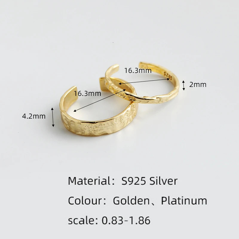 WANTME 925 Sterling Silver Unique Irregular Minimalist Open Ring Women Men European Hammered Hip Hop Couples Jewelry Accessories 260304