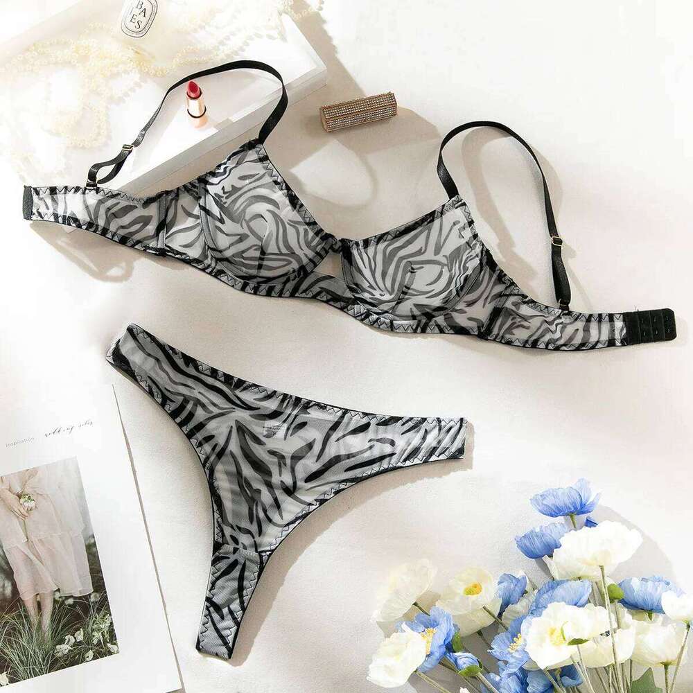 Seamless Leopard Printed Underwire Bra and Panty Set Women Underwear Lace See Through Push Up Sexy Lingerie Outfit