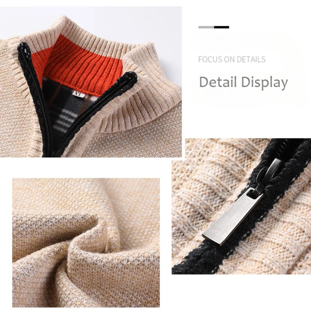 Mens Stand-up Collar Knit Sweater Autumn Winter Cardigan Tops Korean Slim Solid Color Sweatercoat Jacket 260306