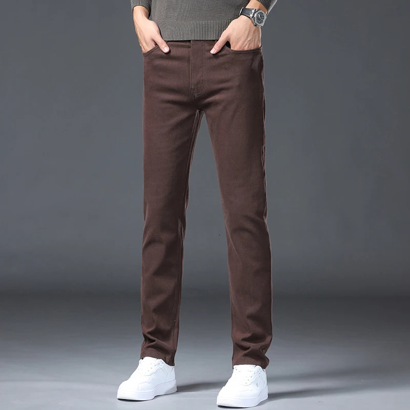 Large Size 42 44 Autumn 98 Cotton Mens Stretch Slim Jeans ArmyGreen Soft Comfortable Casual Straight Denim Pants Trousers 260228