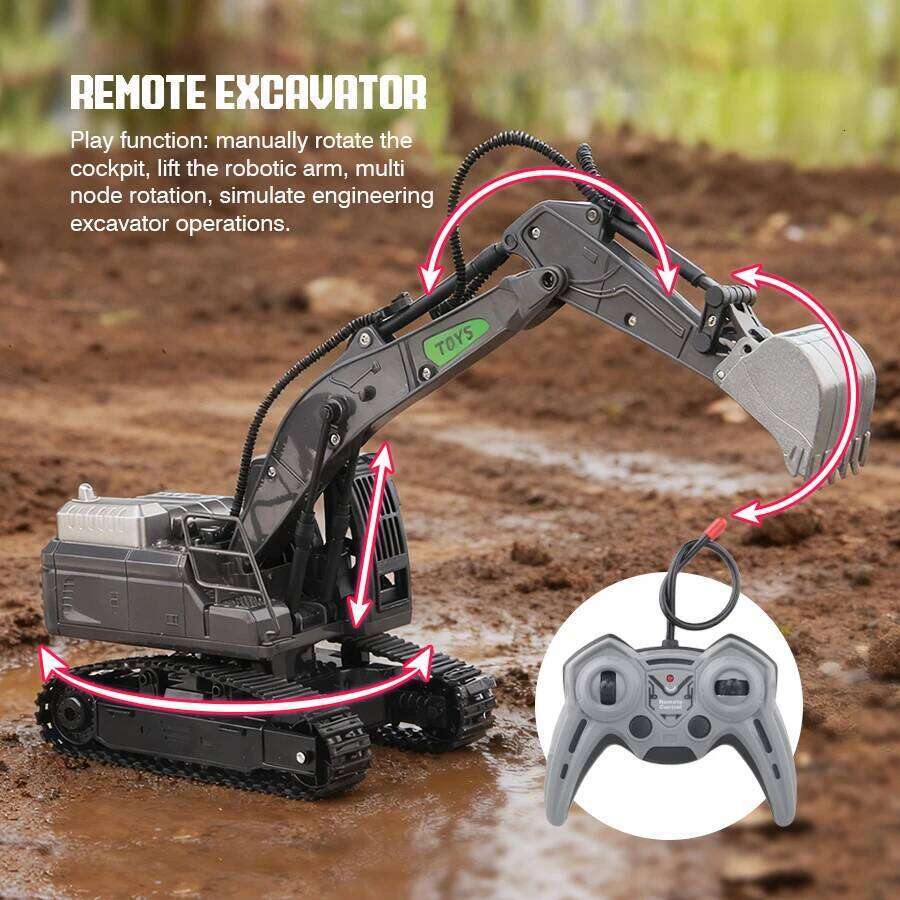 Remote Control Excavator Kids Toy - Alloy Bucket Tracked All-Terrain Electric Model with Simulated Mechanical Arm Gift for Boys C260305