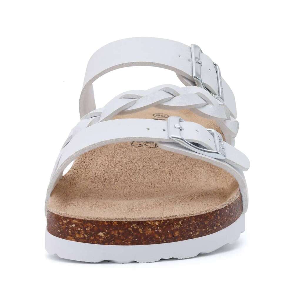 Litfun Fashion New Summer Double Buckle Women's Beach Sandals Cozy Cork Walking Slippers With Arch Support