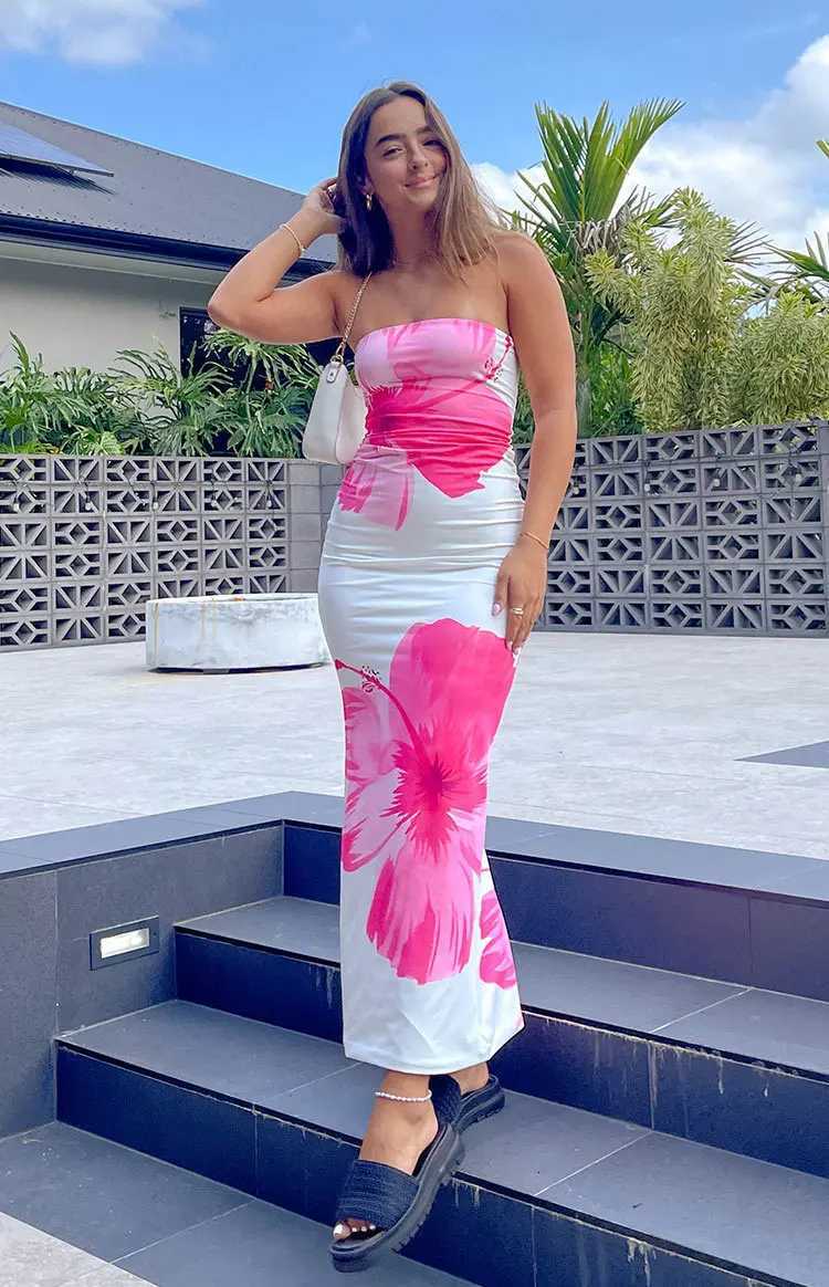 Summer 2025 New Fashion Temperament Sexy Strapless Slim Holiday Long Dress Elegant Backless Printing Sleeveless Dress X260306