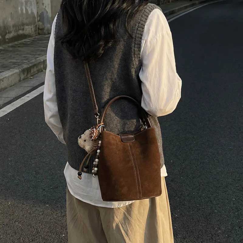New Korean Style Simple Crossbody Bag Women Matte Shoulder Bag Comfortable and Versatile Texture Casual Handle Bucket Bag H260306