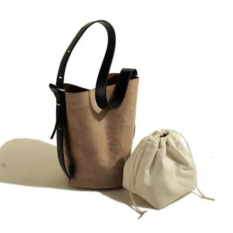 2025 New Fashion Frosted Suede Bucket Shaped Large Capacity Simple And Versatile Single Shoulder Women Bag Trendy H260306