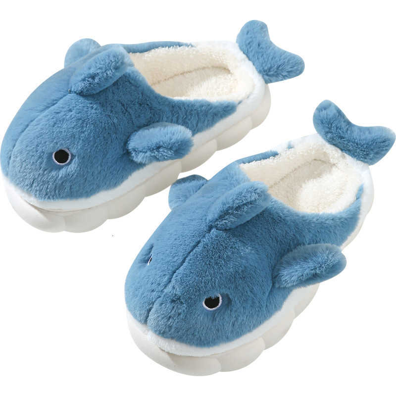 Cute Whale Cotton Slippers Female Winter Couple Indoor Home Mens Winter Cartoon Wool Slippers S260305