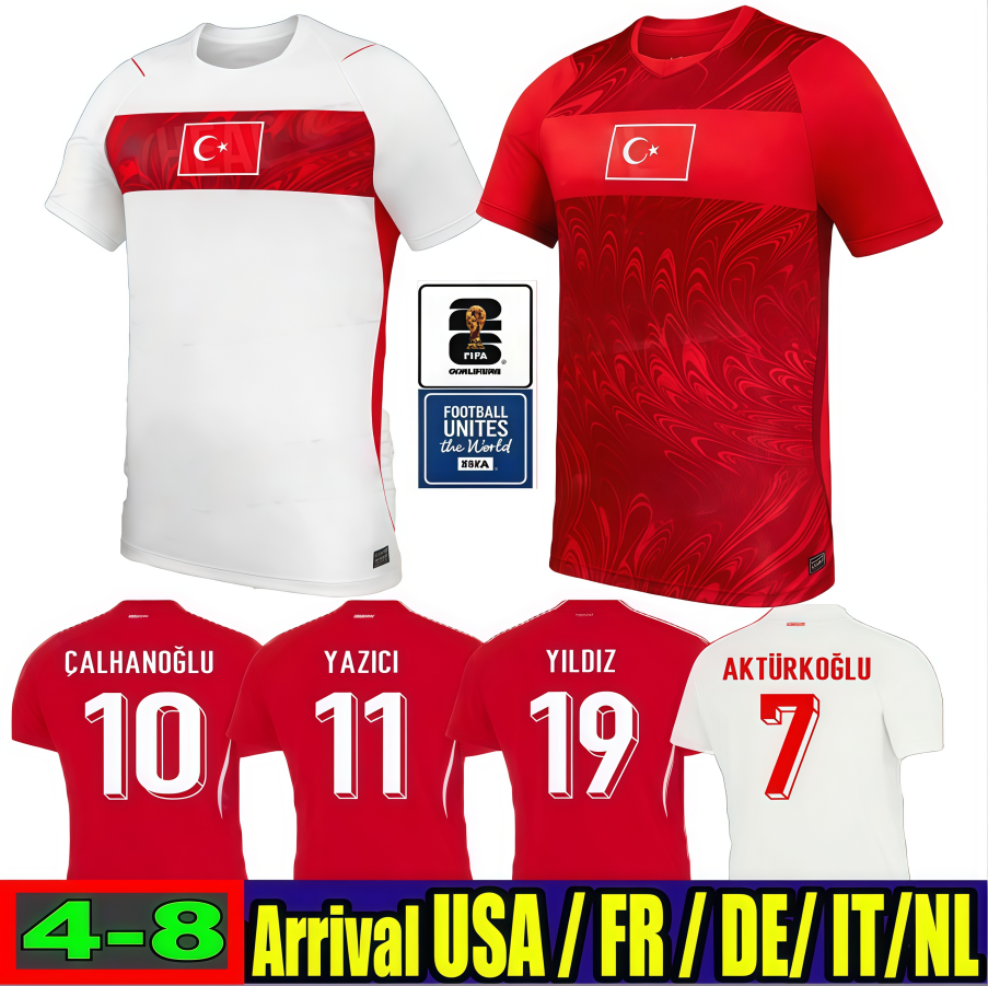 25 26Turkiye soccer jerseys 2025 2026 Euro Cup Turkiye football shirts National Team Home Away DEMIRAL Kokcu YILDIZ ENES calhanoglu mens kids kit football jersey