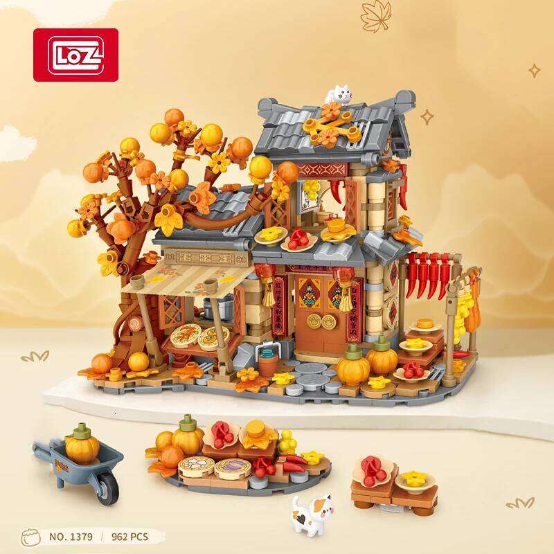 LOZ Mini Creative Autumn Farmhouse Courtyard Building Blocks MOC City Lights Street View Architectural Model Toy Children Gifts Z260305