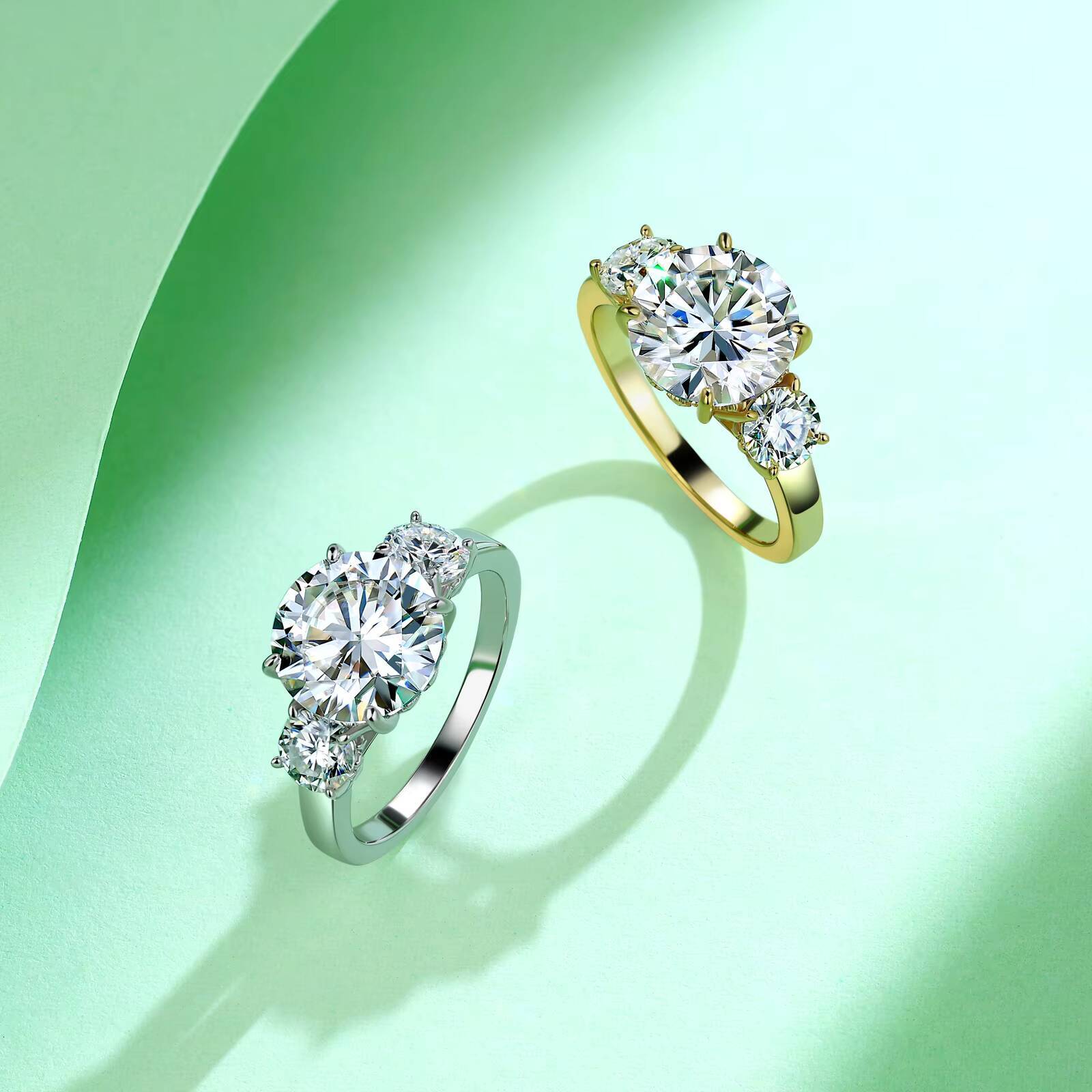 50 CTW Luxury Three-Stone Round Cut Moissanite Engagement Ring S925 Sterling Silver Fine Jewelry