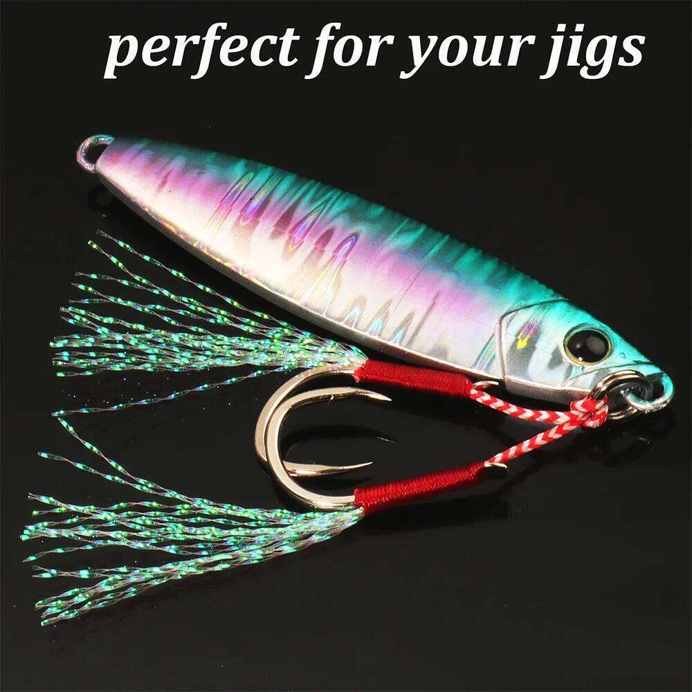 Cast Jig Assist Hook 10PCS/Lot High Carbon Steel Angle Barbed Thread Feather Lake Fishing Tackle Slow Jigging Sea Pesca Fishhook S260305