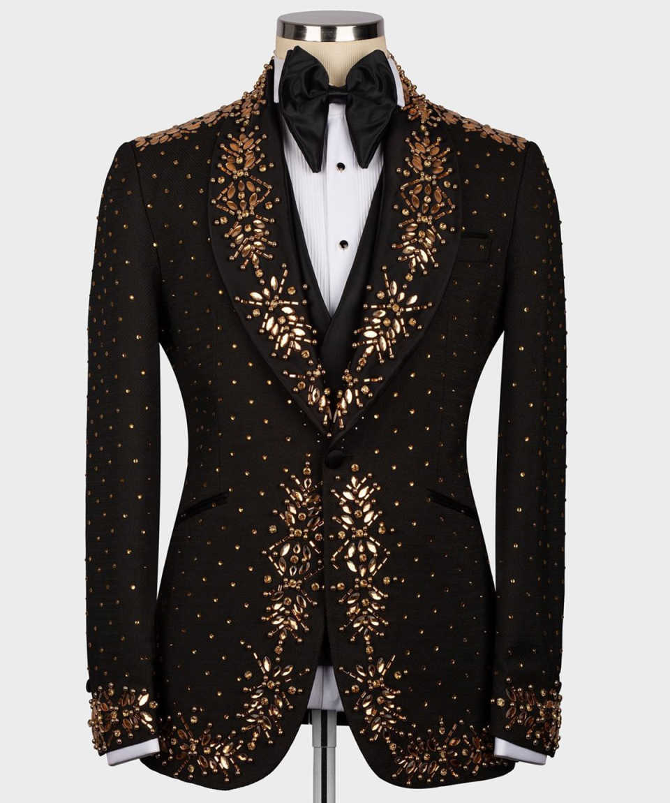Luxury Beads Men Tuxedos 2 Pieces Shawl Lapel Classic Fit Blazer Prom Party Jacket Vest Groom Wear Formal Working Sets