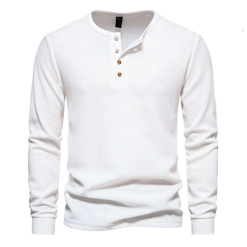 Amazon's new autumn and winter for men, four-button waffle knit Henry collar men's long-sleeve T-shirt