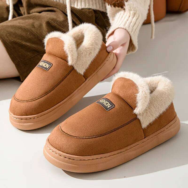 Litfun Winter Plush Lining For Women Men Soft Sole Indoor Slides Anti-slip Fluffy Comfy Warm Outdoor Women's Slippers