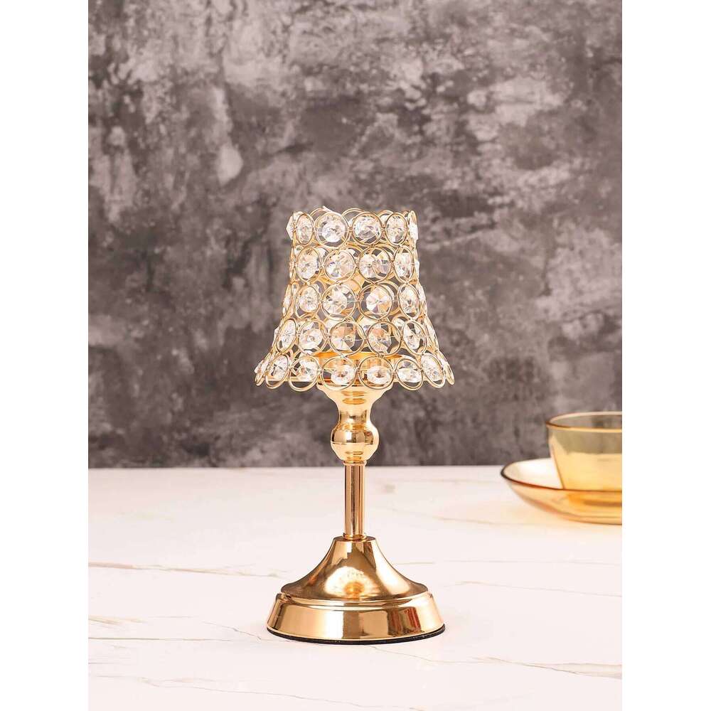 1pc Golden Crystal Candle Holder, Candlestick for Table Centerpiece Wedding Birthday Party Home Decor Christmas Gift XJ260305