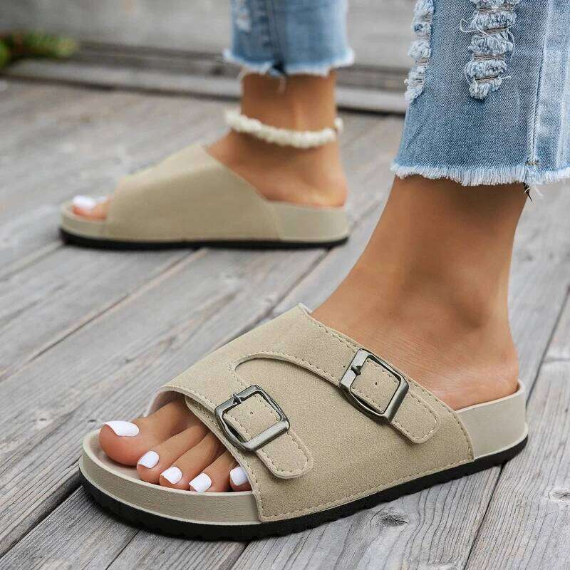 Women Summer Solid Color Sandals Classic Fashion Platform Lazy Slippers Trendy Flat Shoes Soft Bottom Slides
