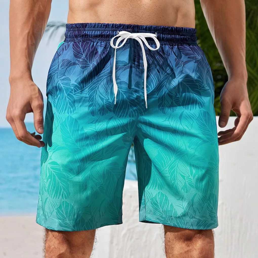 Gradient pattern beach shorts mens colorful 3D feather print shorts summer casual vacation shorts loose surfing swim pants X260306