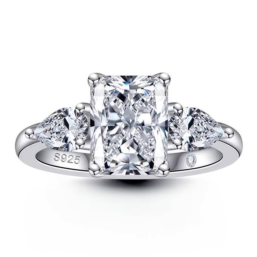 PYQ 3 Three-Stone Radiant Cut Moissanite Ring 925 Sterling Silver Luxury Jewelry Wholesale for Women