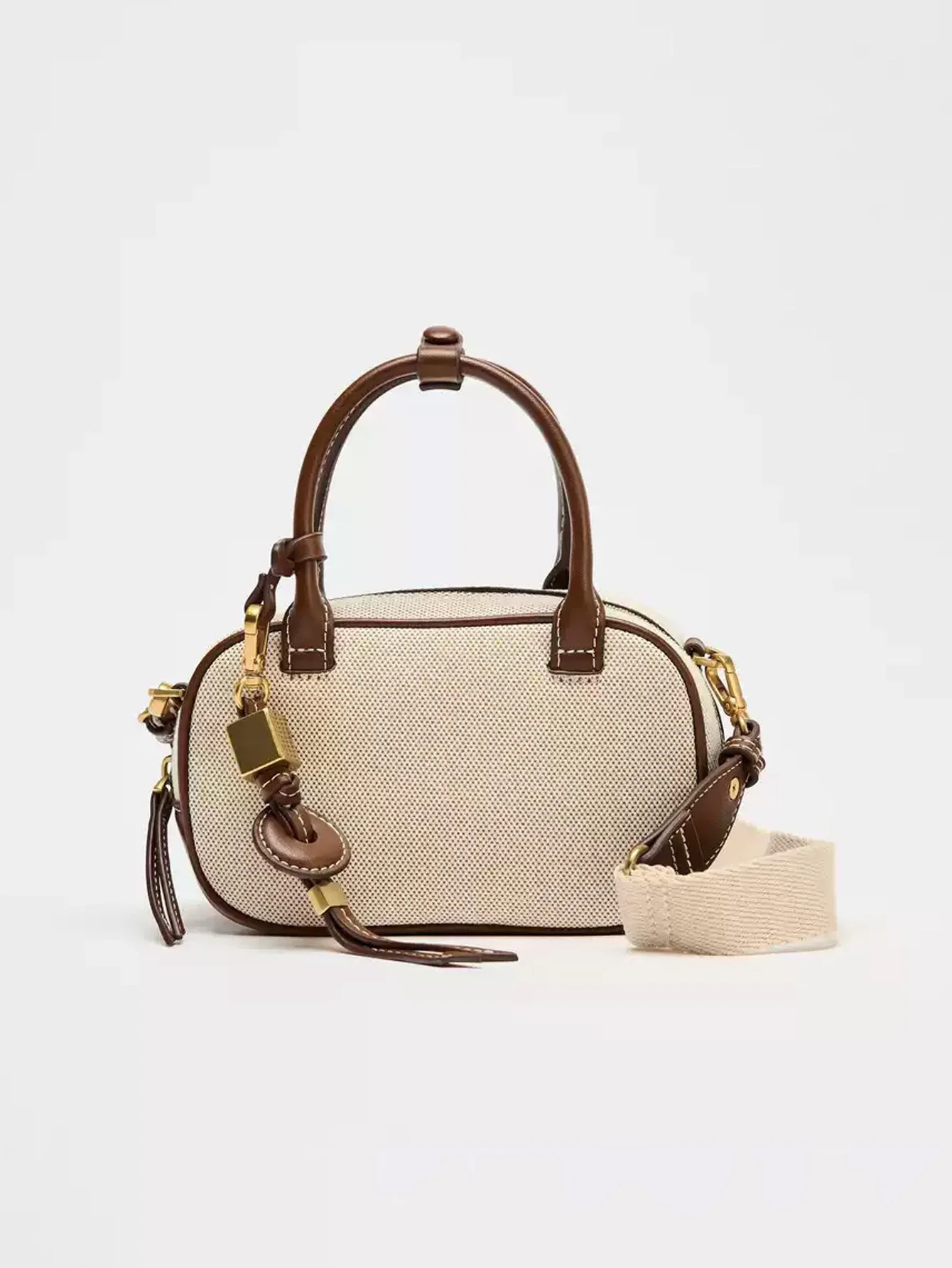 niche retro colorblocking handheld small bag stylish crossbody canvas PU square singleshoulder bowling b 260228