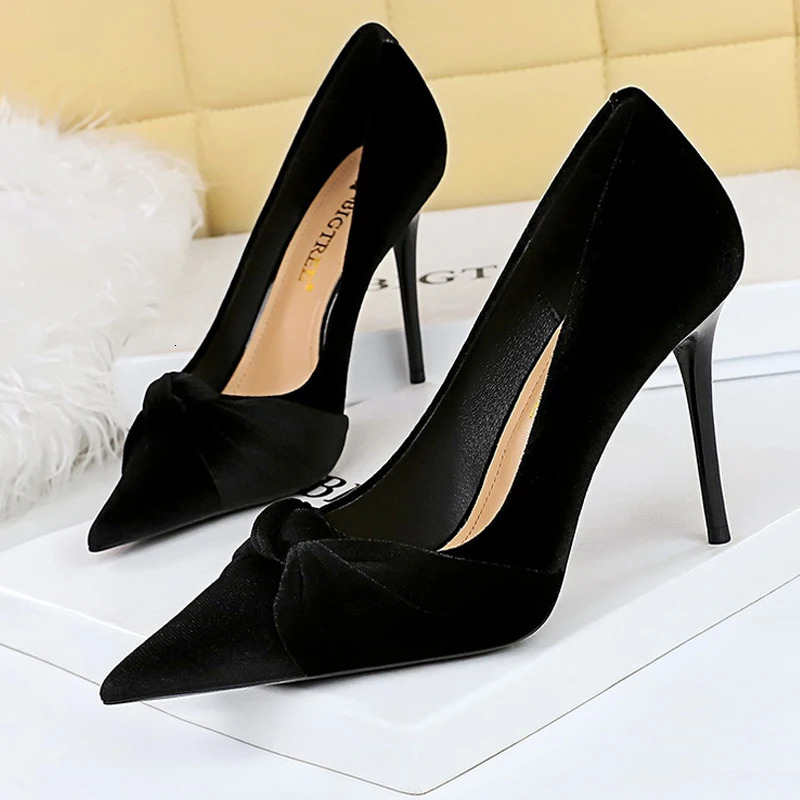 BIGTREE Shoes Bowknot Suede Women Pumps Fashion High Heels Pointed Stilettos Women Heels 2026 Pumps Plus Size 43 260306