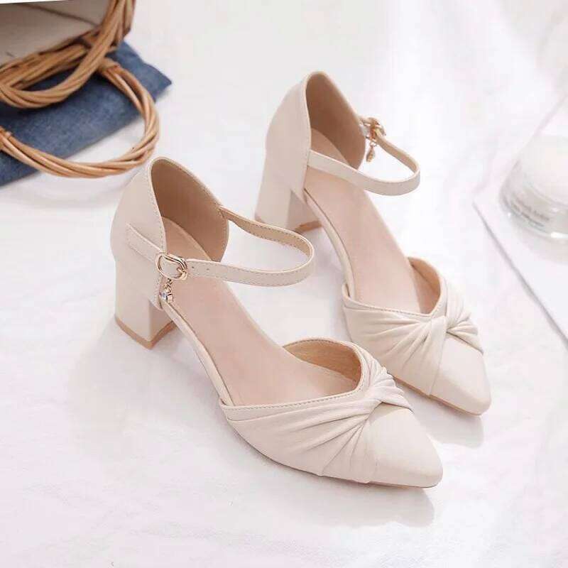 Elegant Bow Prom Party Heels 2026 Spring Women's Block Heel Ankle Strap Pumps | Comfortable Cutout Closed Toe Casual Sandals