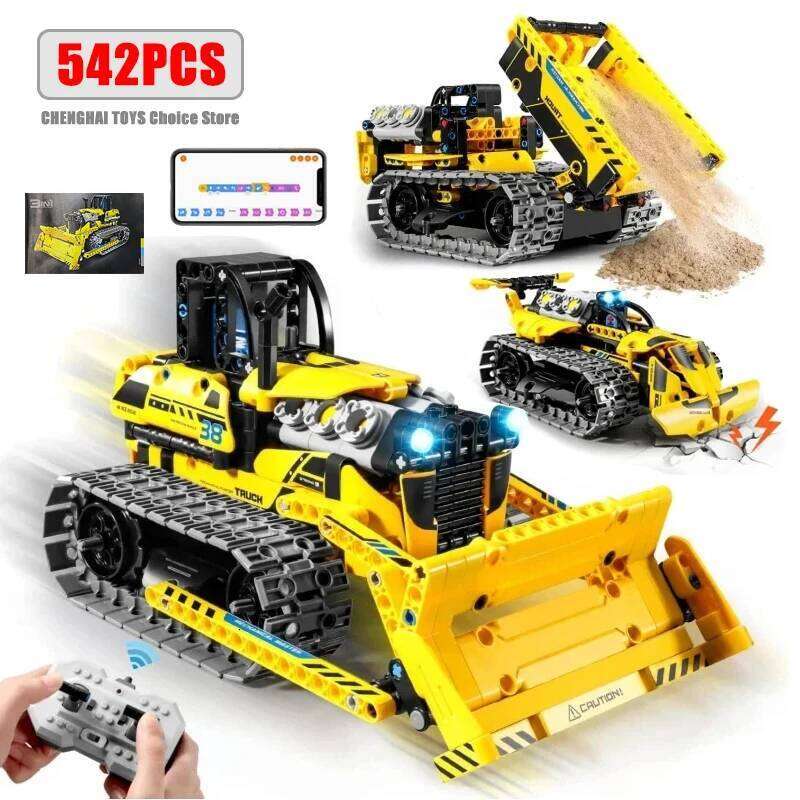 542pcs 3 in 1 Remote Control Programming Truck/Bulldozer Building Blocks Stem Kits for Kids Age 8-10 Educational Toys Boys Gifts Z260306