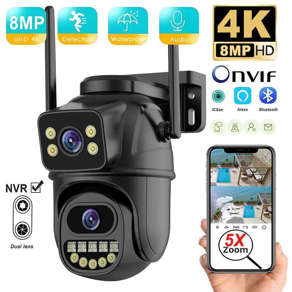 4K 8MP Security 5X Zoom Lens Dual Screen Outdoor WiFi Home Protection 6MP IP PTZ CCTV Video Surveillance Camera 26W0306