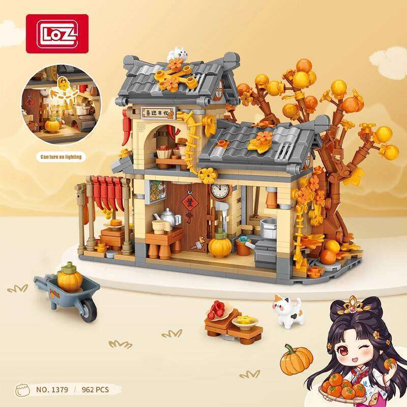 LOZ Mini Creative Autumn Farmhouse Courtyard Building Blocks MOC City Lights Street View Architectural Model Toy Children Gifts Z260305