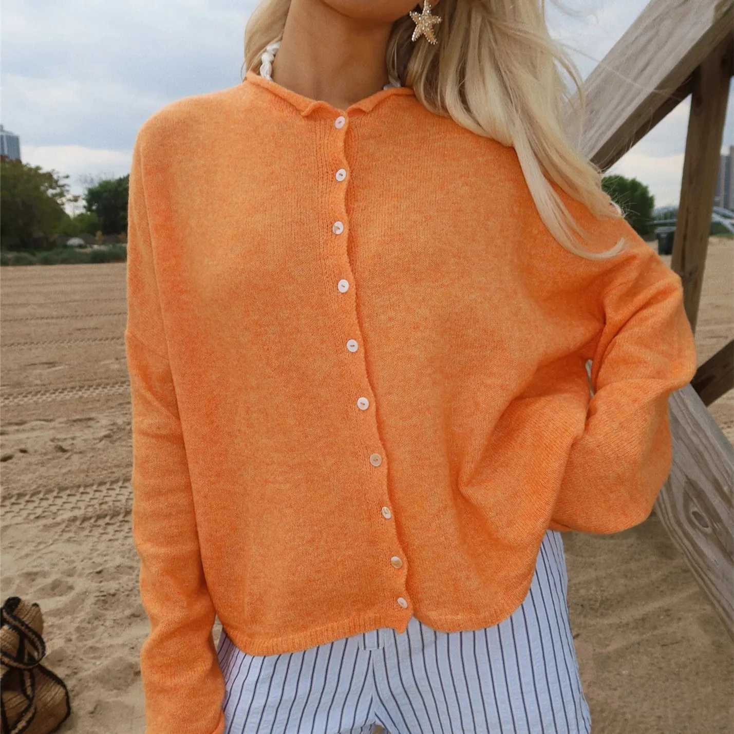 Knit Cardigan for Women Fashionable Versatile Solid Color Long Sleeve Loose Button Down Sweater Y2K Winter Fall Streetwear M260306