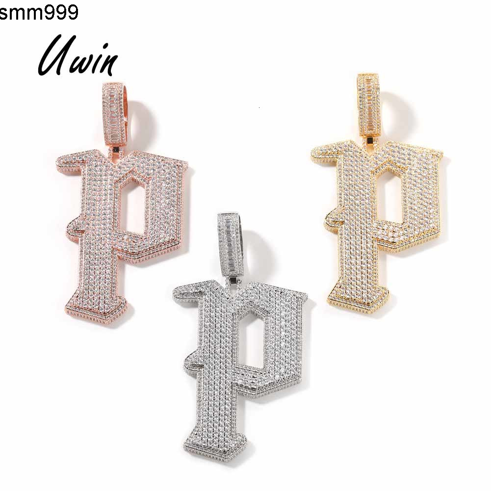 Stylish Initial Pendant Iced Out Baguette Hoop Letter P Necklace HipHop Bold Trendy Style Women Man Rapper Ready to Ship Jewelry